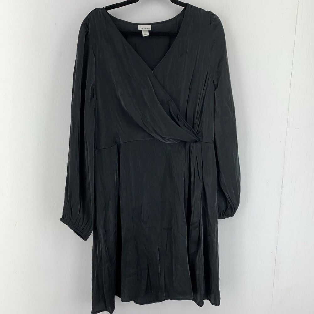 Ava Viv Womens XXL Faux Wrap Dress Elegant‎ Party Long Sleeve Black Date Night